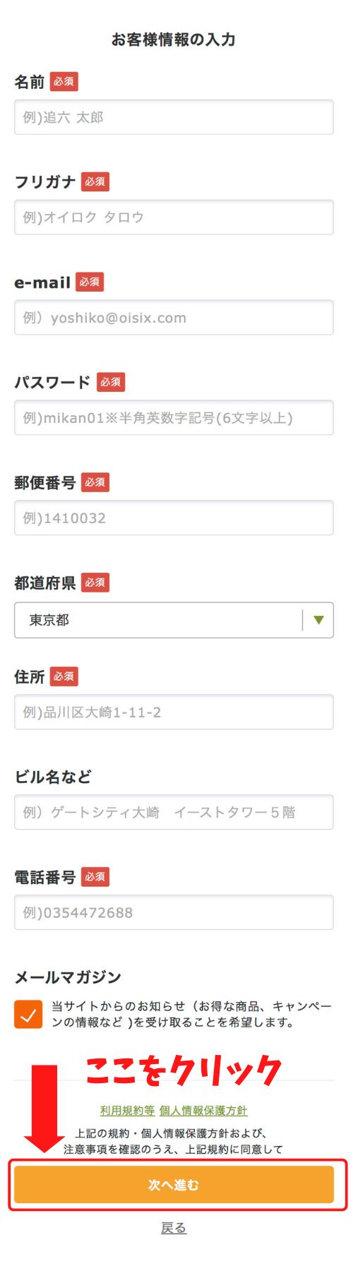 名前や住所を入力